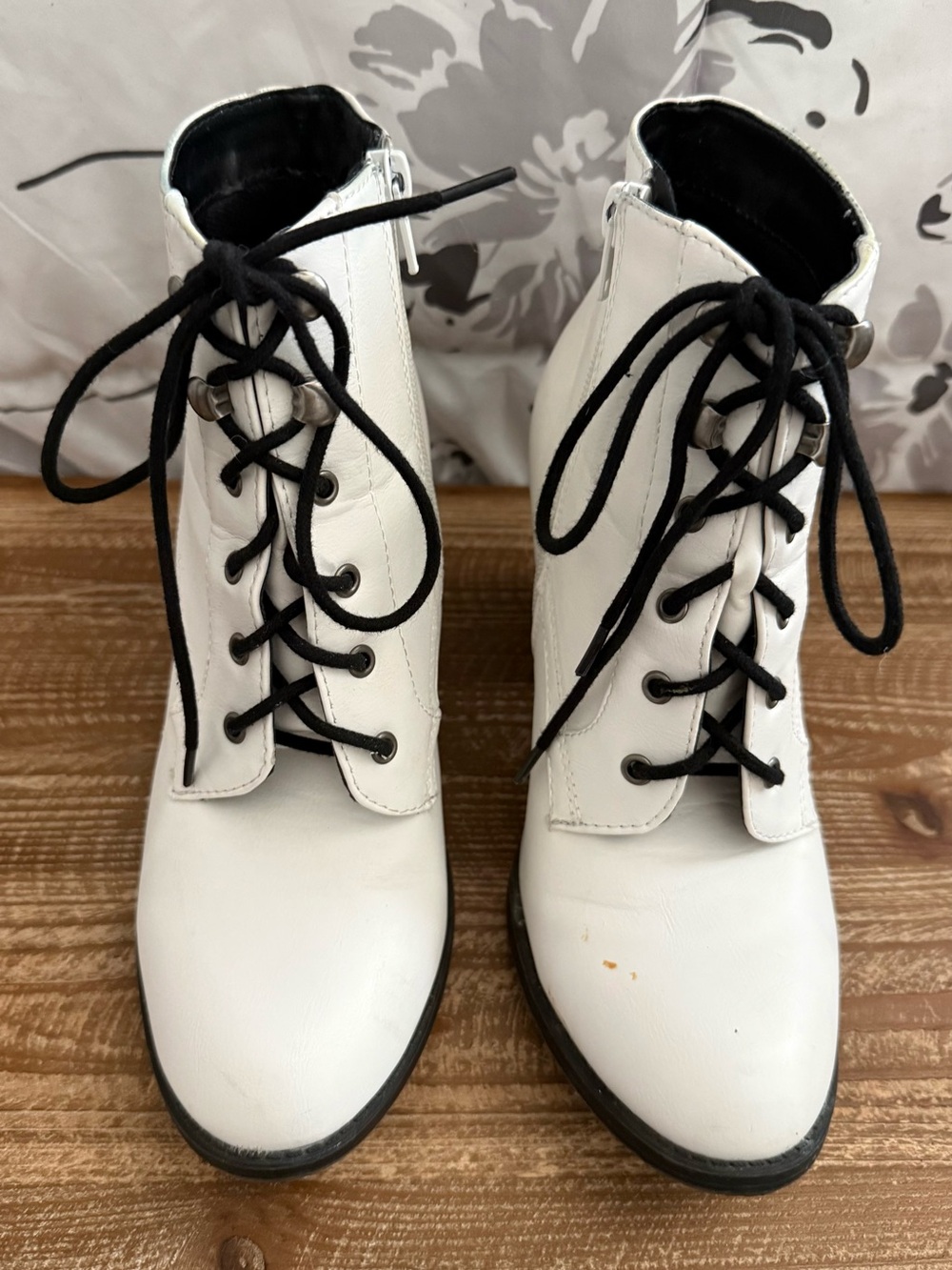 White Lace-Up Ankle Boots with Black Laces - Women's Fashion